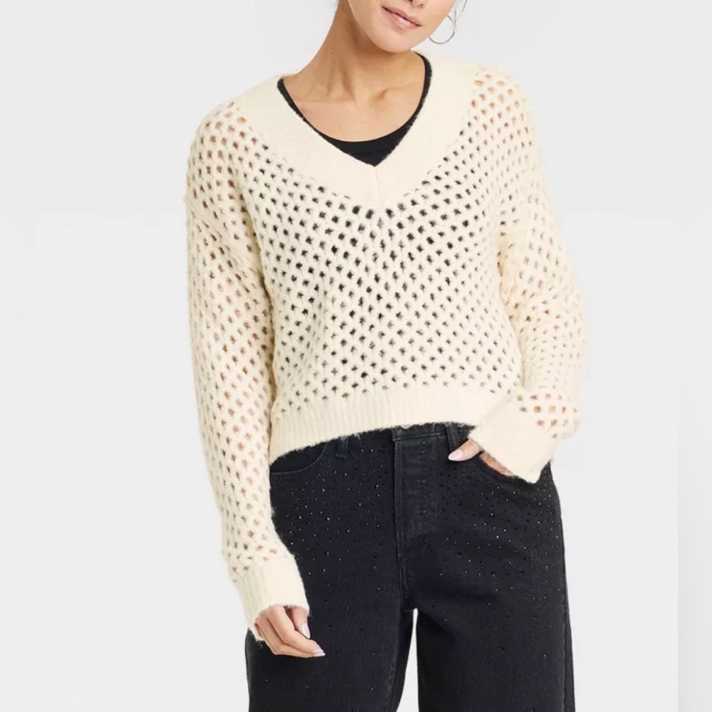 Universal Thread-Open Knit Pullover V-Neck Sweater, NWT
